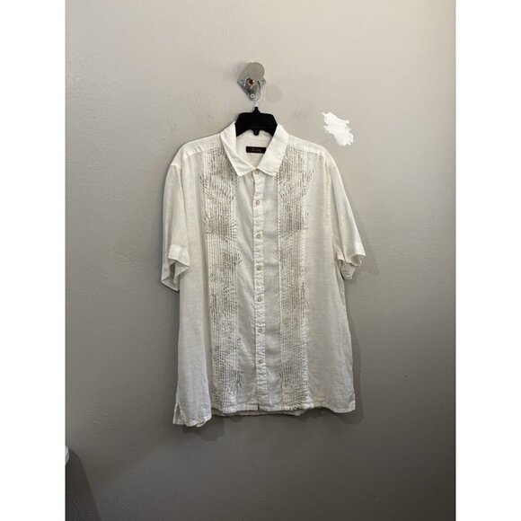 Tasso Elba Linen Hawaiian Guayabera Button Down Short Sleve Linen Shirt Men XL - Picture 1 of 9